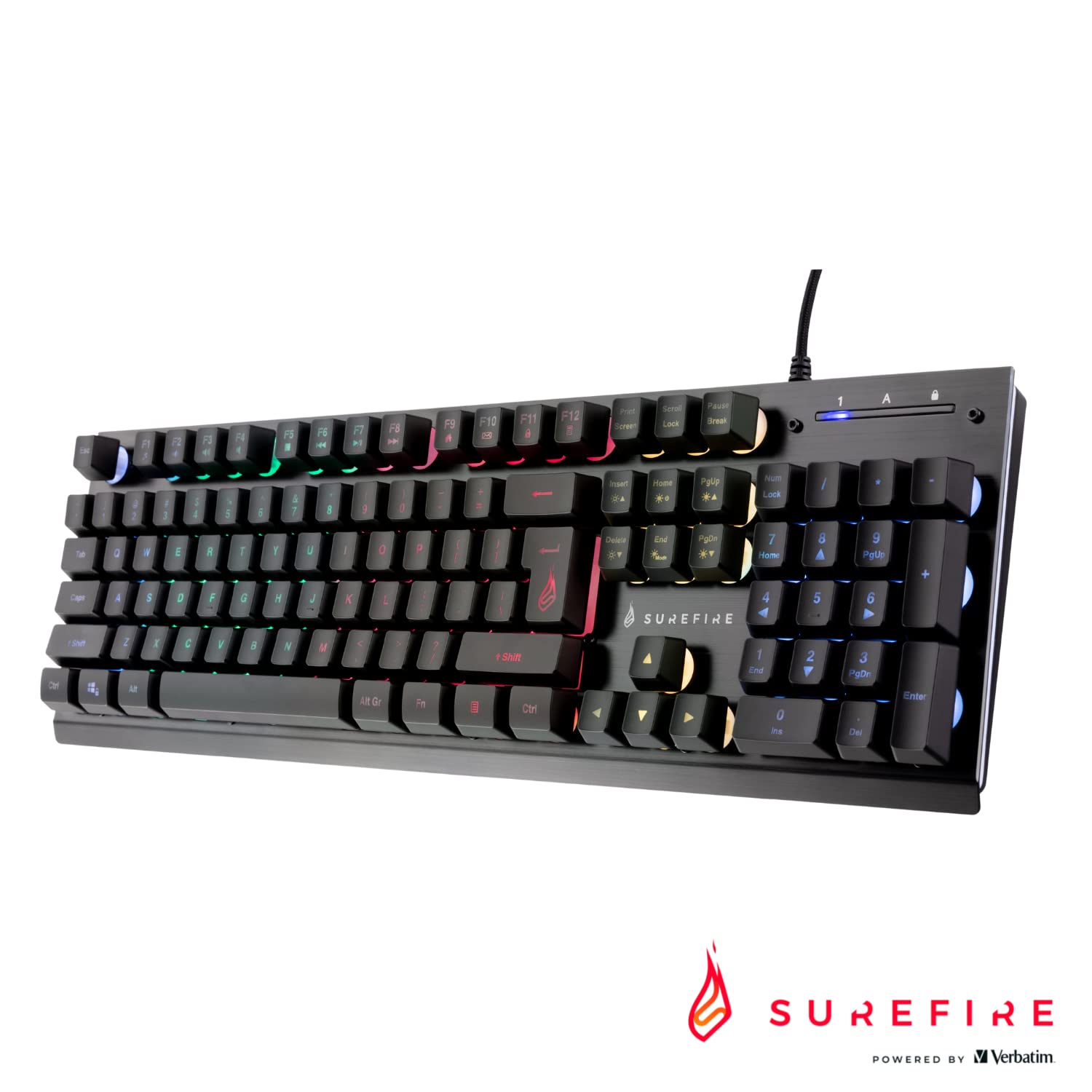 SureFire Kingpin X2 Teclado Gaming Inglés US Gaming Multimedia Keyboard con iluminación, Teclado RGB con Placa Frontal de Aluminio, 25 Teclas Anti-ghosting, diseño Americano QWERTY