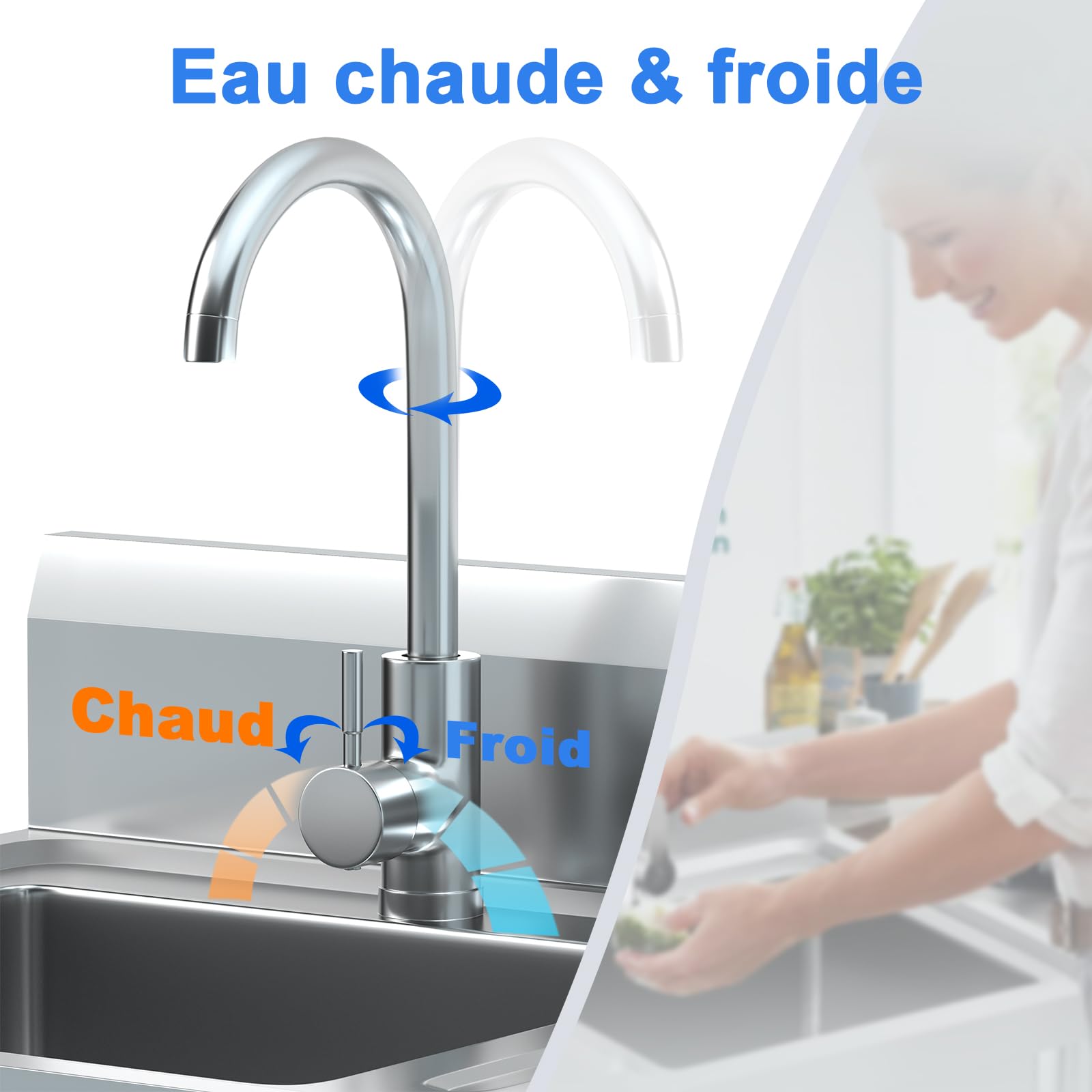 RiveraSink Évier Extérieur Inox Autoportant 50×50×80 cm, Plonge Professionnelle en Acier Inoxydable avec Robinet, Étagère et Dosseret, pour Cuisine, Garage, Buanderie et Restaurant