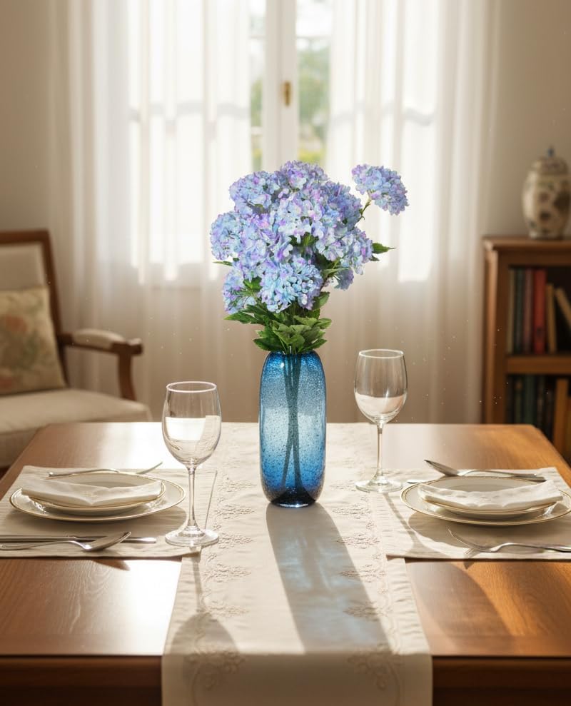 Blue Hydrangea Artificial Flowers, 5Pcs 26.8" Faux Hydrangea Bouquet with 4 Head, Silk Fake Flowers with Stems for Vase, Wedding Bouquet, Home Decor, DIY, Baby Shower, Centerpieces Tables Decoration - Image 5