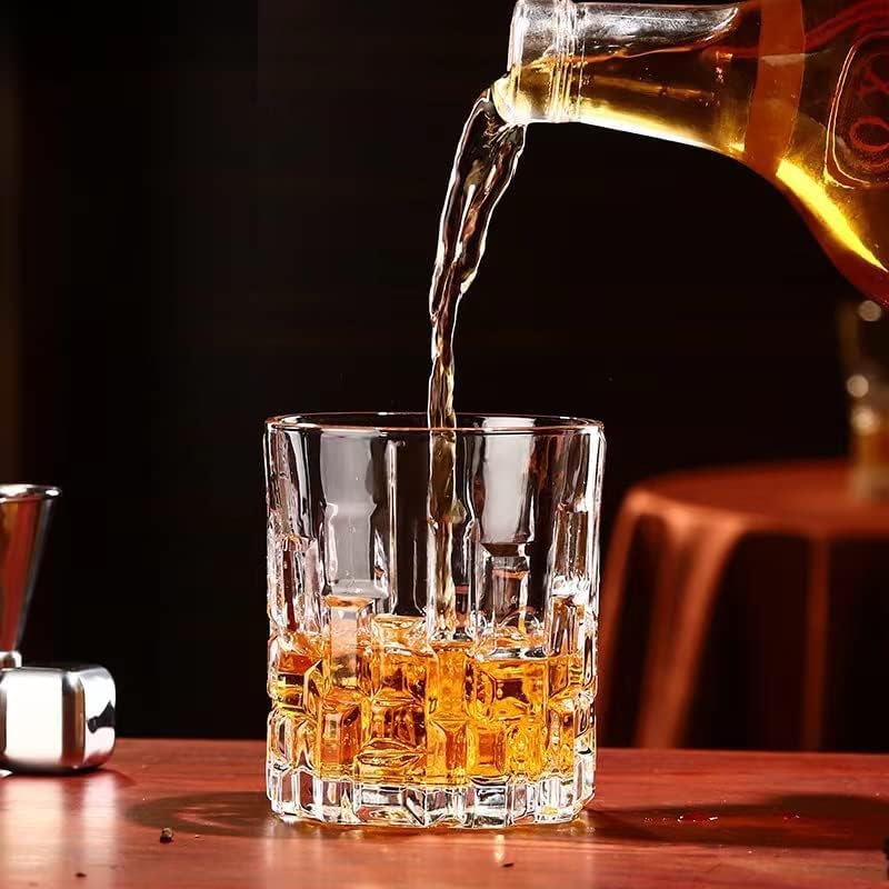 Image of Heavy Base Crystal Rocks Glass - Set of 4 Pcs, 300ml Ideal for Whisky, Bourbon, and Cocktail Serving (4, Stone)