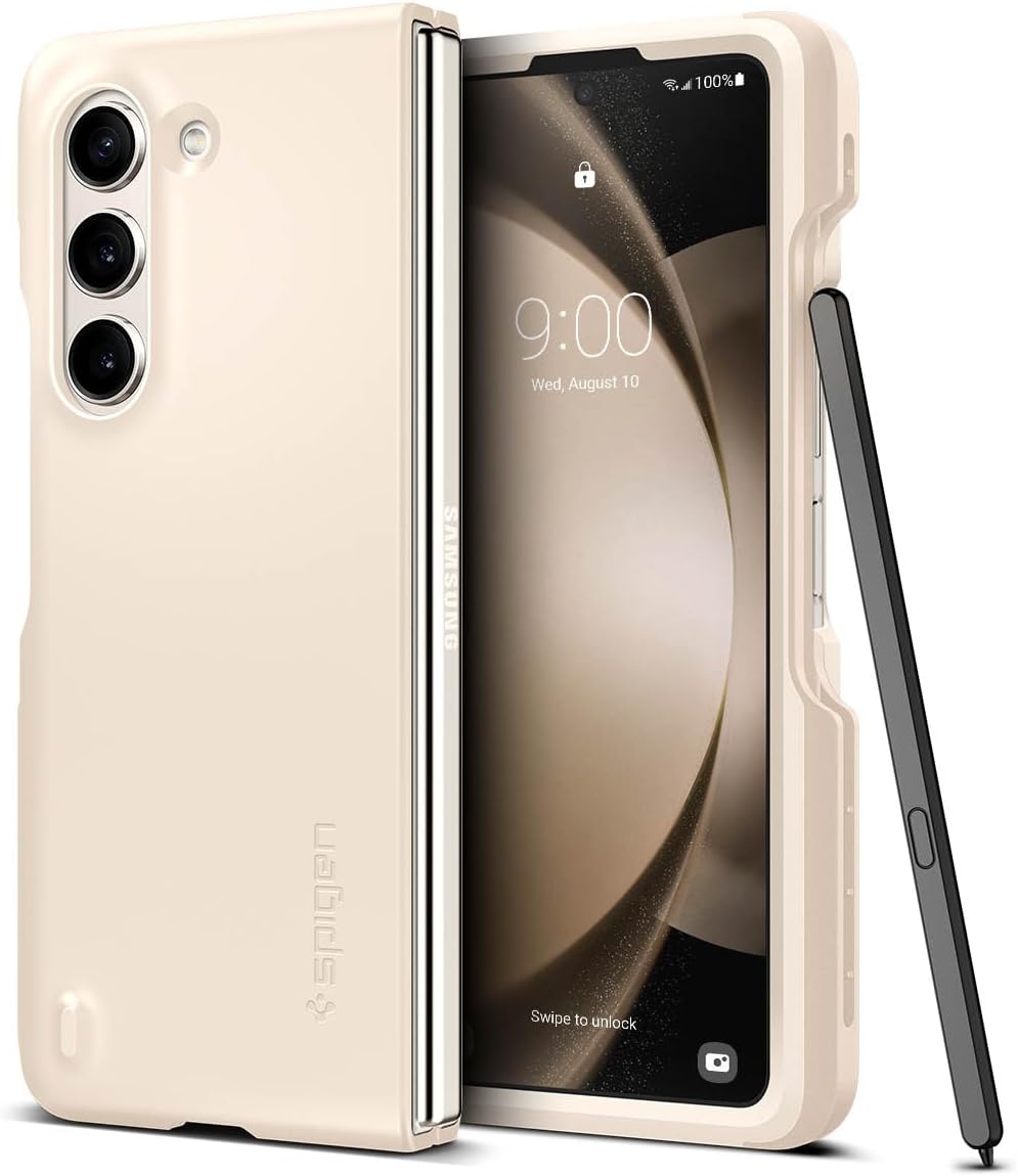 Spigen Thin Fit P | Samsung Galaxy Z Fold5 Case [S Pen Holder][Air Cushion Protection] Galaxy Z Fold 5 Back Cover | TPU+PC - Pearled Ivory