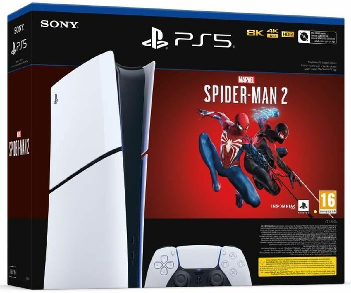 Playstation Sony, Pack 5 Édition Numérique + Jeu Marvel's Spiderman 2 (Code de Téléchargement), Fourni avec 1 Manette Sans Fil DualSense, Couleur : Blanche