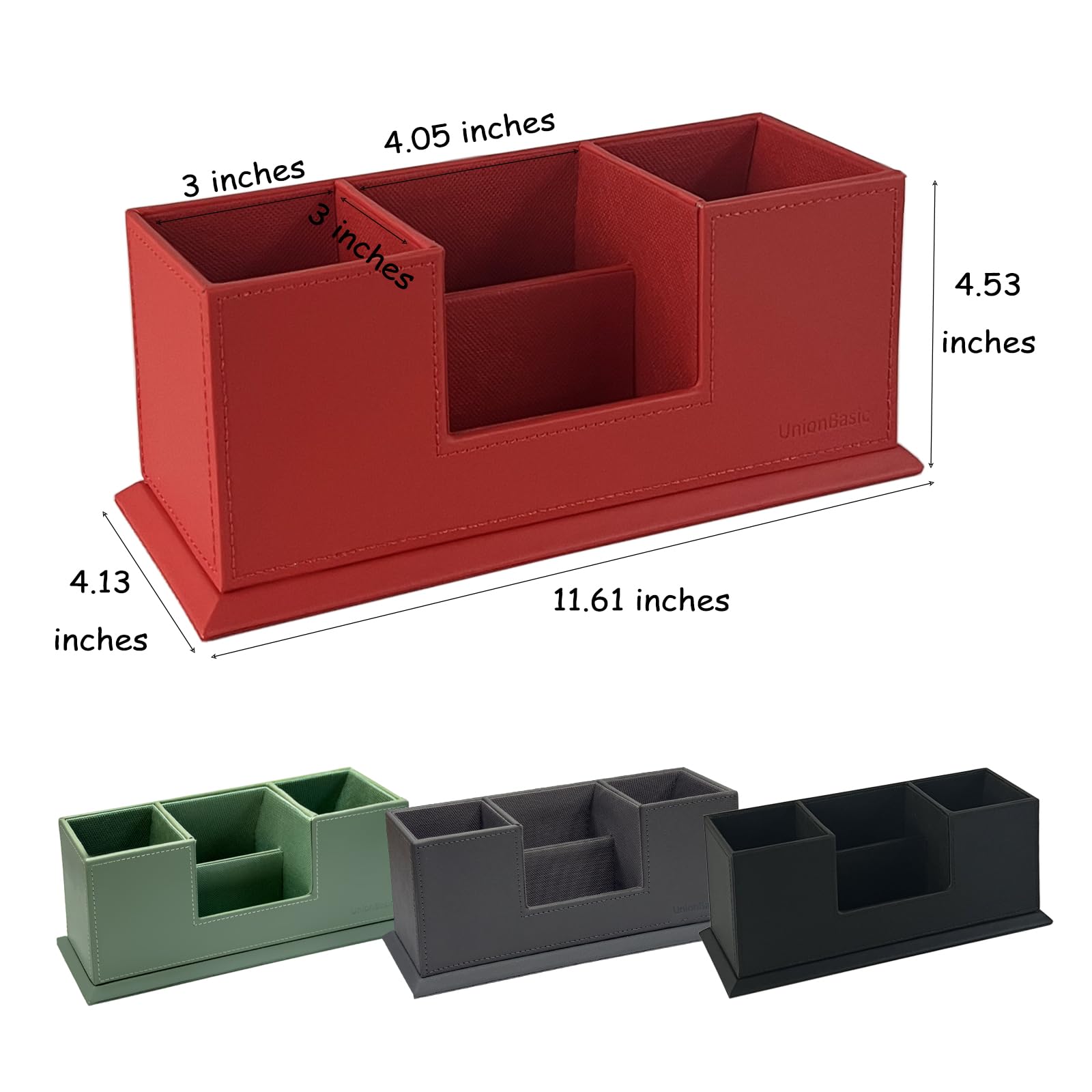 UnionBasic PU-Leder-Schreibtisch-Organizer, 4 Fächer für Stift/Bleistift/Handy, Schreibwaren-Halterung, Sammler, Organisieren von Schreibtischzubehör schwarz