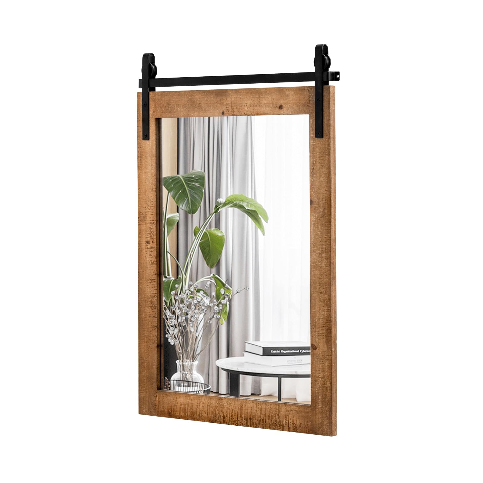 LIFEZEAL Specchio da Parete Rettangolare, Cornice in Legno Massello, Antisplosione, Decorativo, Ingresso, Salotto, Camera da Letto, Bagno, Appeso a Muro, Alta Definizione, Mirror (marrone, 56x76,5 cm)
