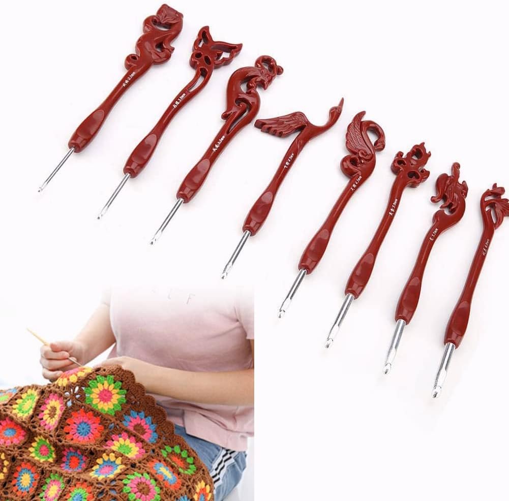 Knitting Needles Set, 8PCS Unique Retro Birds Crochet Hooks Vintage Knitting Smooth