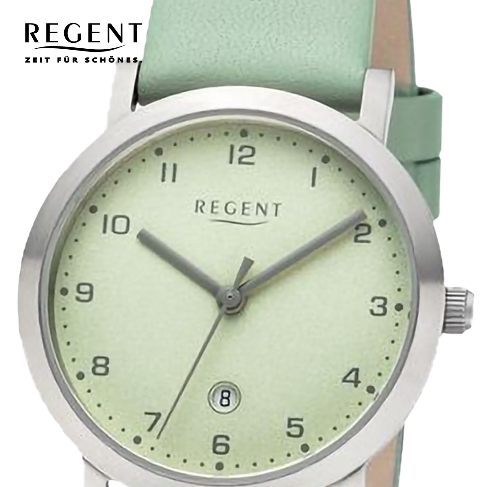 REGENT Płaski zegarek damski Titan 30 mm 5 ATM kwarcowy analogowy pastelowa zieleń 3268.90.17, zielony