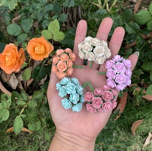 Miniatura 4 de 100 rosas artificiales de morera, papel de morera, para boda, álbum de recortes de 0.7 in, para manualidades, álbum de recortes, ramo de