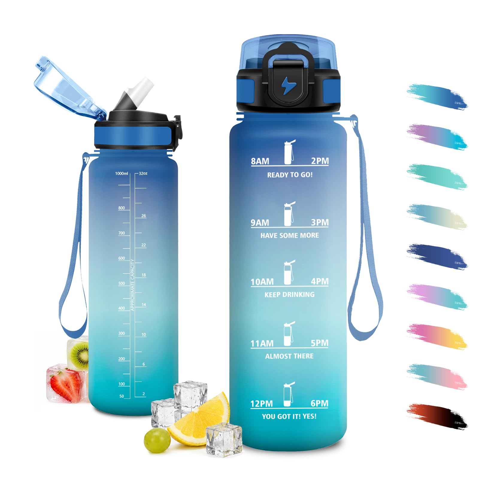 JAPORIA 1L Water Bottle with Straw Motivational Leak Proof Reusable BPA Free Water Bottle for Outdoor Yoga Gym