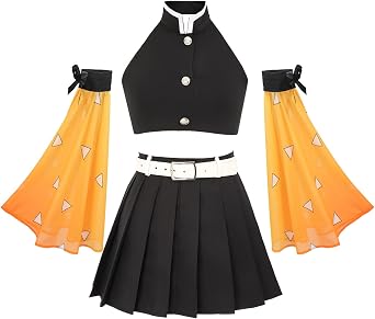 C-ZOFEK Womens Anime Cosplay Top Pleated Skirt Detachable Sleeves with Belt Female Costume