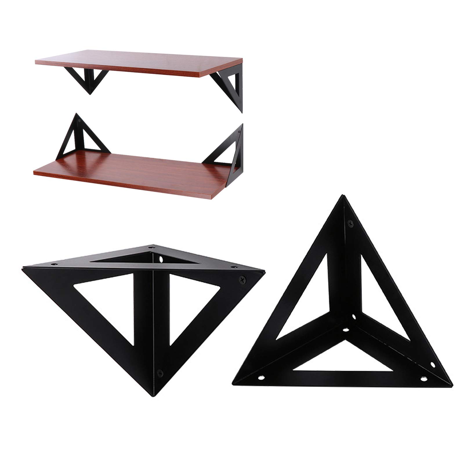 Heavy Duty Metal Shelf Brackets 15cm 2 Pcs - Triangle Wall Shelves Black - Easy Installation, With Screws, Stylish Shelves For Garage Storage