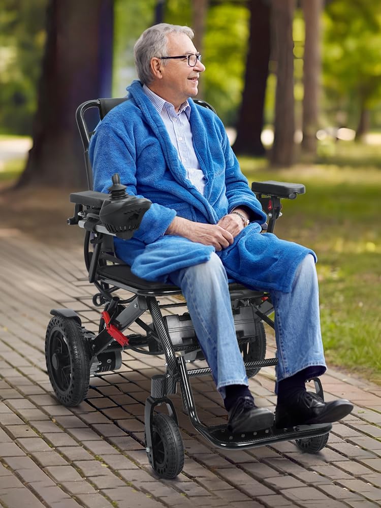Silla de ruedas eléctrica plegable para adultos, sillas de ruedas ligeras e inteligentes, silla de ruedas motorizada portátil de 12 millas con respaldo basculante, brazo de longitud de escritorio y