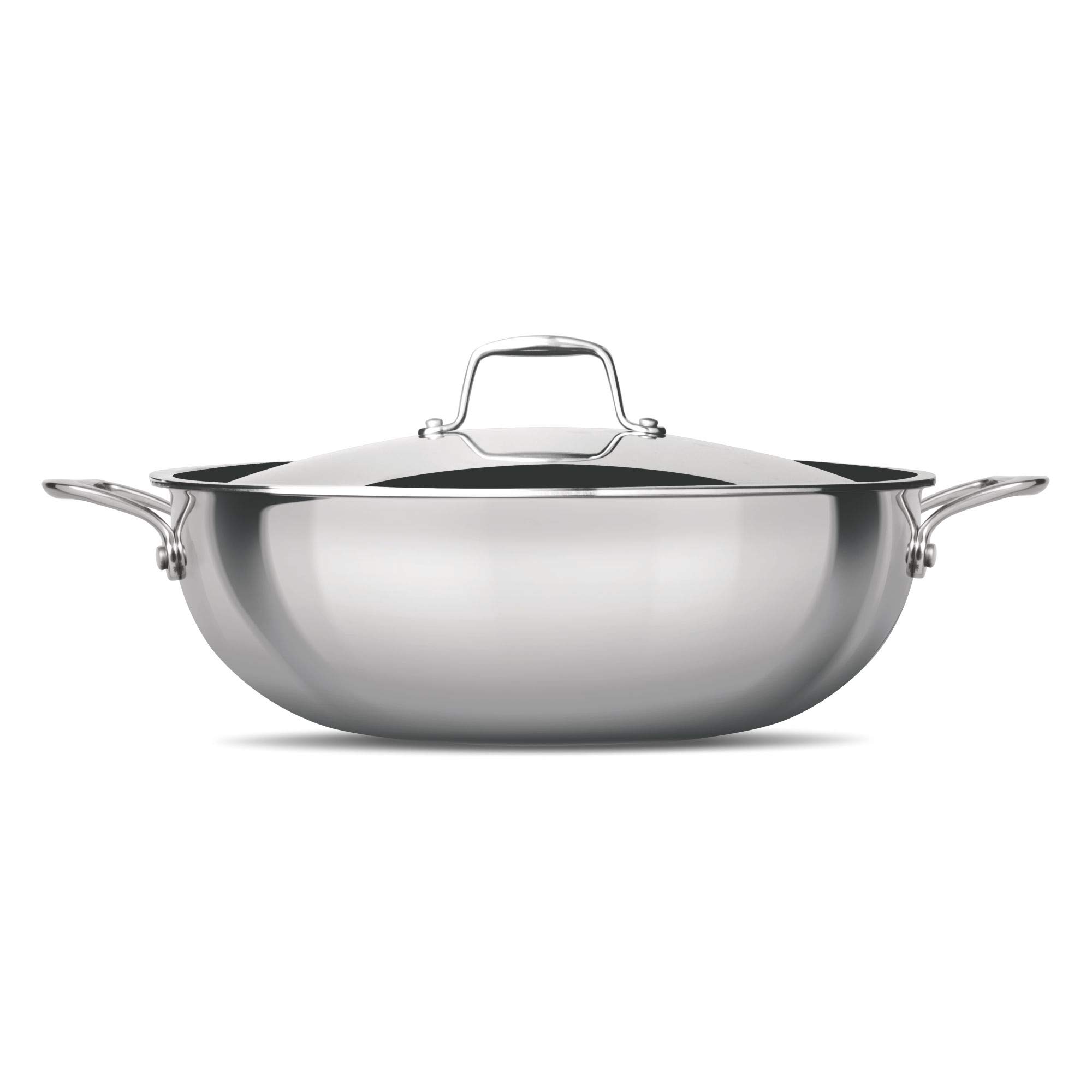 MILTON Pro Cook Induction Cookware & Gas Stove Friendly Triply Stainless Steel Kadhai with Lid 28 cm, 4.6 Litre | 3 Layer Stainless Steel Cookware Triply Kadai | Less Oil Healthy Cooking | 3Y Warranty