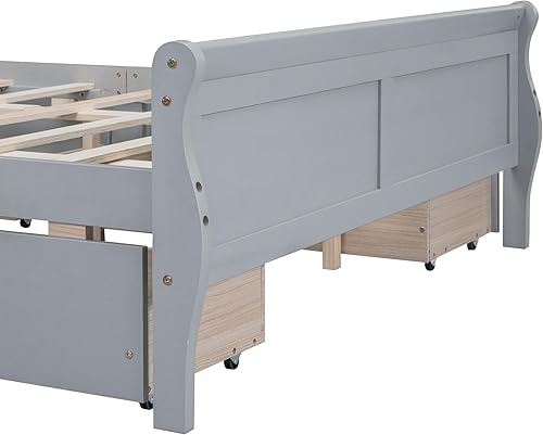 Miniatura 98 de Cama de plataforma de madera de tamaño individual con cabecera en forma de casa, soporte de listones de madera, para dormitorio de niños, niñas,