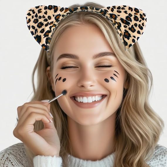 2 Pieces Leopard and Cheetah Ears Headbands Stylish Halloween Cosplay Hair Accessories for Women and Adults, Perfect for Costume Parties and Themed Events(Light Leopard)