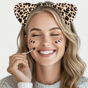 2 Pieces Leopard and Cheetah Ears Headbands Stylish Halloween Cosplay Hair Accessories for Women and Adults, Perfect for Costume Parties and Themed Events(Light Leopard)