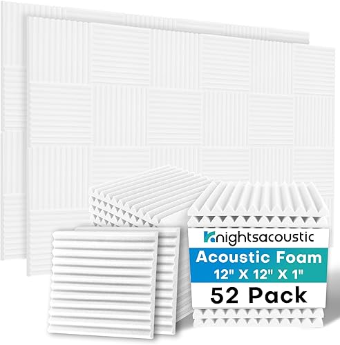 Paquete de 52 paneles de espuma acústica a prueba de sonido para paredes, de 1 x 12 x 12 pulgadas, de alta densidad, con cancelación y reducción de