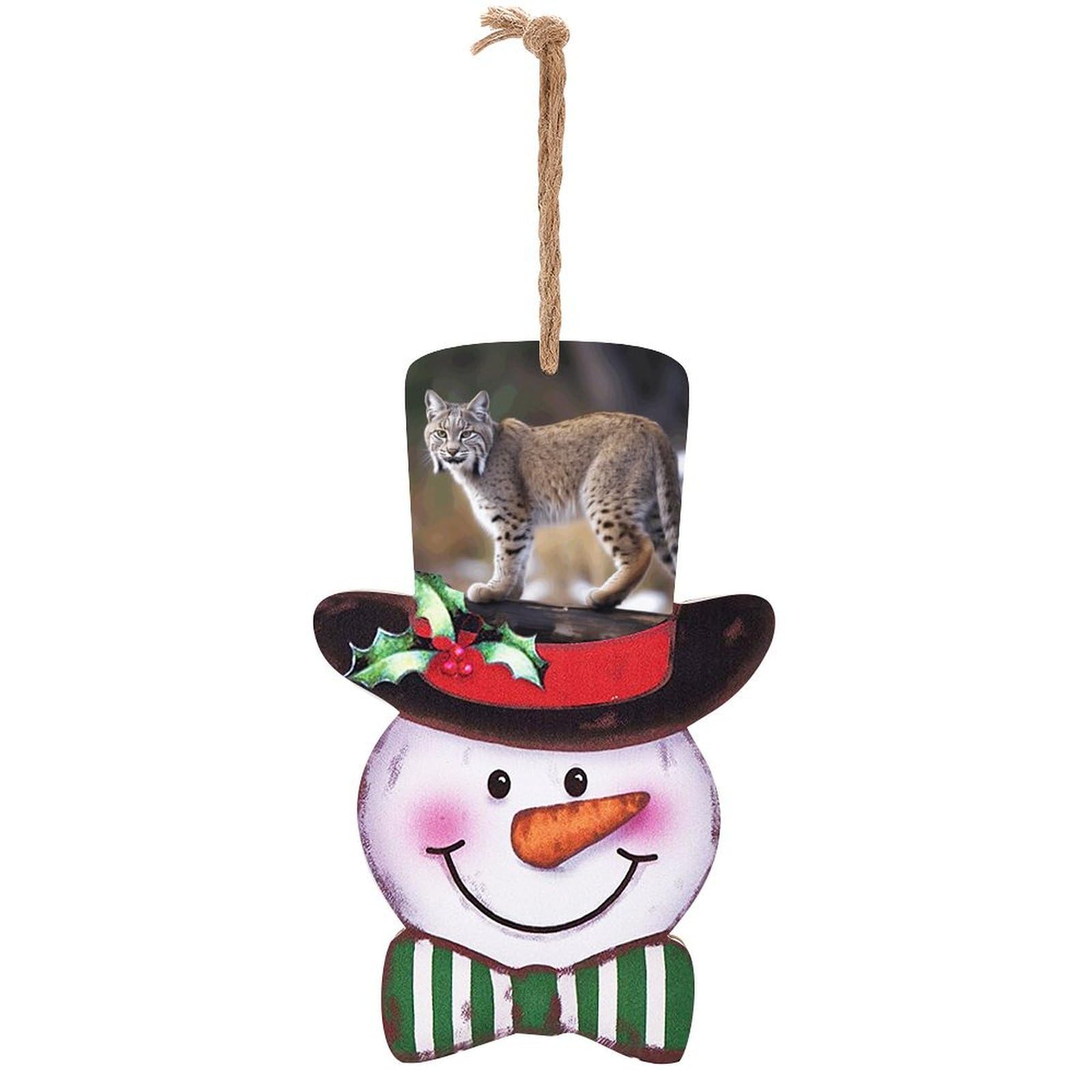 Panneau en bois bonhomme de neige et imprimé Bobcat sauvage pour décoration de Noël murale