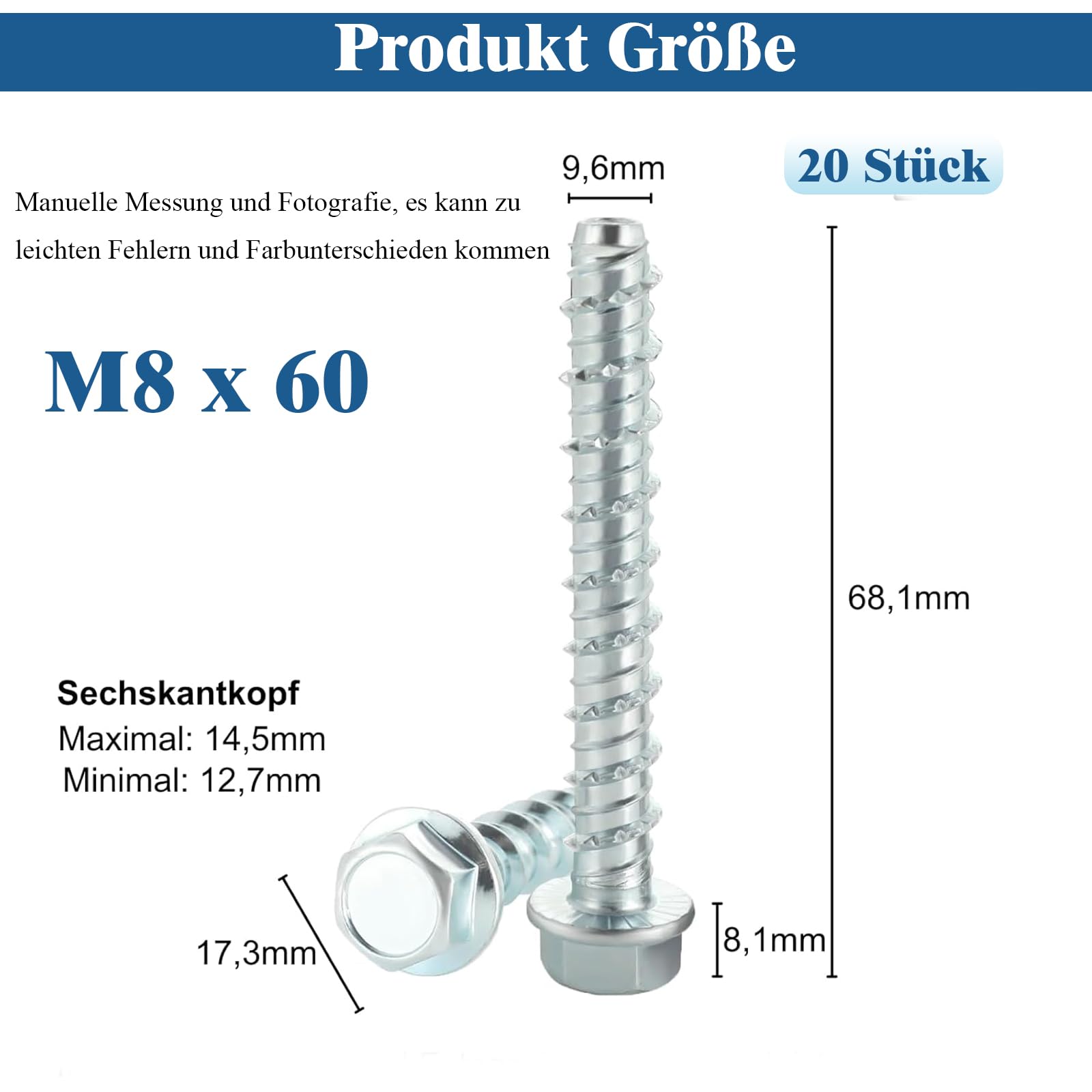 MejaRizon M8 x 60 Concrete Screws, Pack of 20 Concrete Screws without Dowels - Image 2
