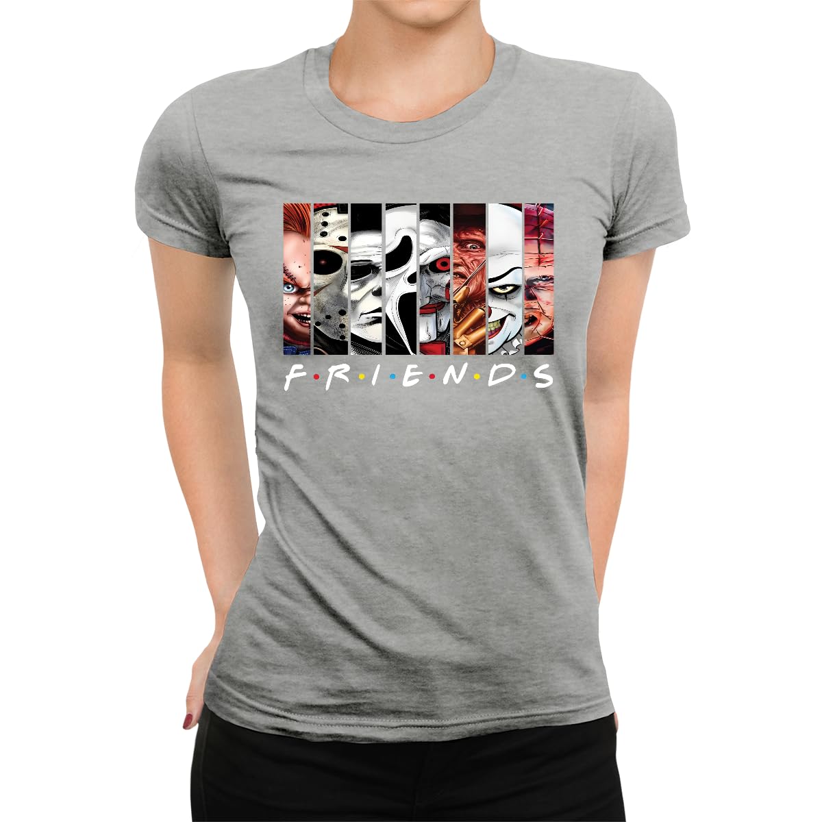 Unibly Women's Gray Horror Costume Friends Halloween Scary Film T-Shirt, M