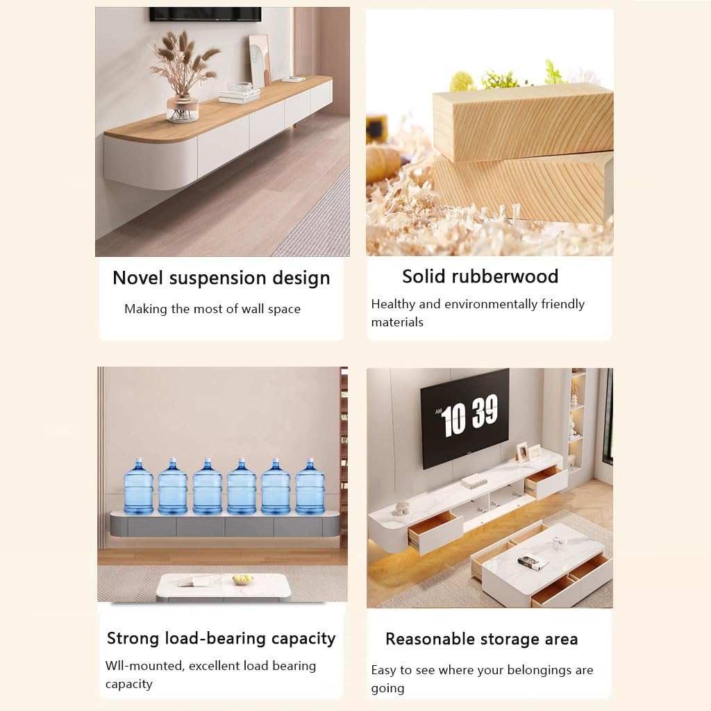 Schwebender TV-Ständer 120-300cm Schwebender TV-Ständer Tv-Schränke Für Wohnzimmer Entertainment Media Konsole Center Für Wohnzimmer Schlafzimmer TV-Bank(Wooden-B,160cm/62.9in)