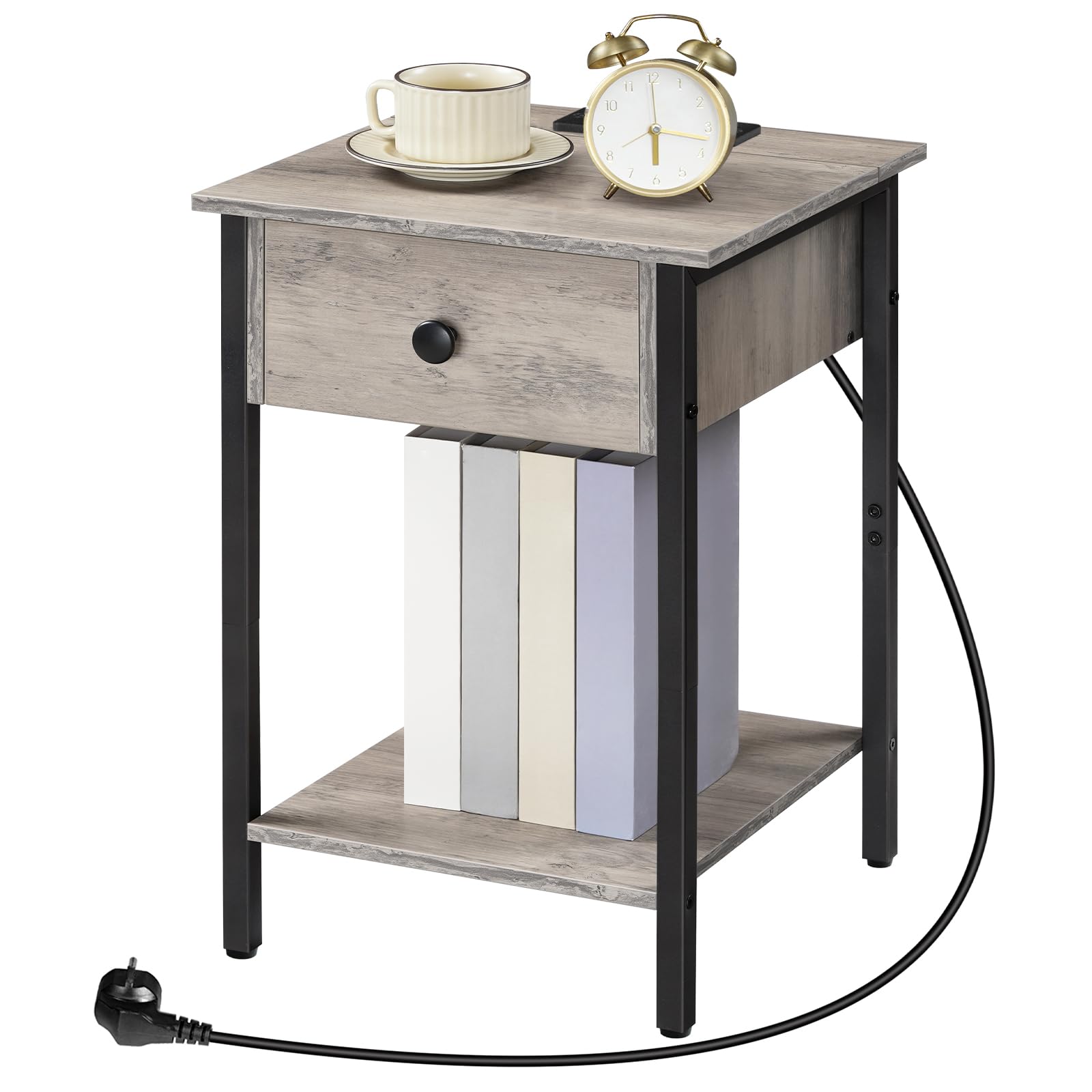 Comodino HOOBRO Con Luci LED E Ricarica USB - 2 Cassetti, Nero, Moderno Per Camera Da Letto - Foto 8