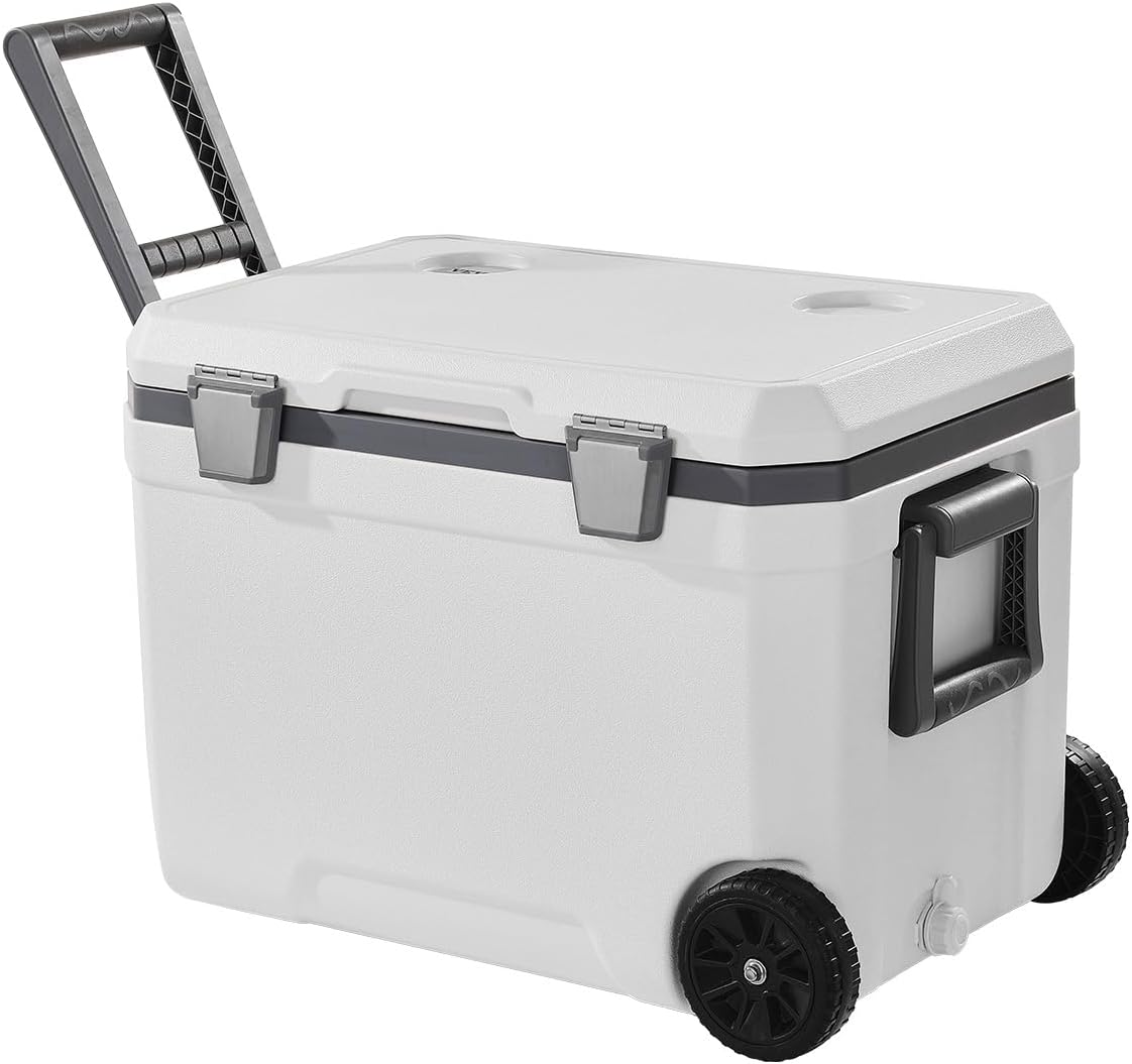 VEVOR Ultra-Light Hard Cooler, Ice Retention Cooler with Heavy Duty Handle, Ice Chest Lunch Box for Camping, Travel, Outdoor, Keeps Cool for up to 6 Days, 30% Lighter Than Rotomolded Coolers