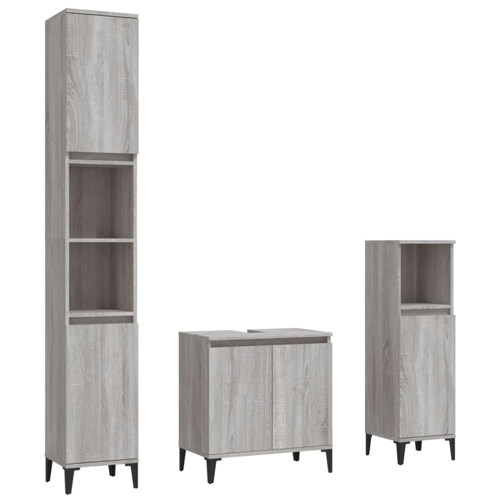 Gecheer Set Mobili da Bagno 3 pz, Set Mobile Bagno, Set da Bagno completo, Armadietto da Bagno, Armadietto Autoportante, Mobile da Bagno Salvaspazio Grigio Sonoma in Legno Multistrato