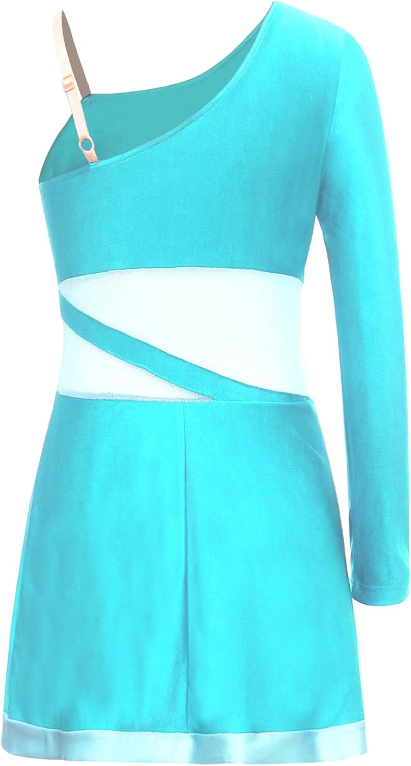 Sparkly Cheer Uniform for Girls Long Sleeve with Rhinestones for School Spirit Pep Rallies Teal 10 Years