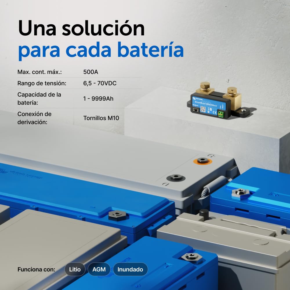 Victron Energy SmartShunt Monitor de Batería de 500 amperios (Bluetooth)