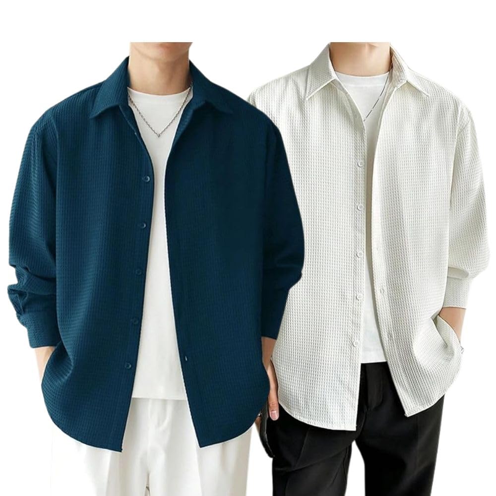 Leriya Fashion Men's Formal Button Down Shirt – Slim Fit Office Wear Shirt's for Men | Textured Long Sleeve Cotton Blend | Business & Meeting Ready (Available in Plus Size and Combo Pack of 2)