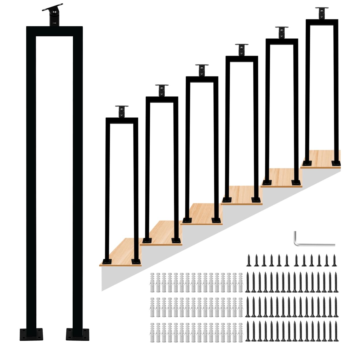 6 Pack U Shape 36" Stair Balusters with Adjustable Top Bracket for Staircase Interior, Baluster for Stair Handrail Indoor Steps by LukLoy