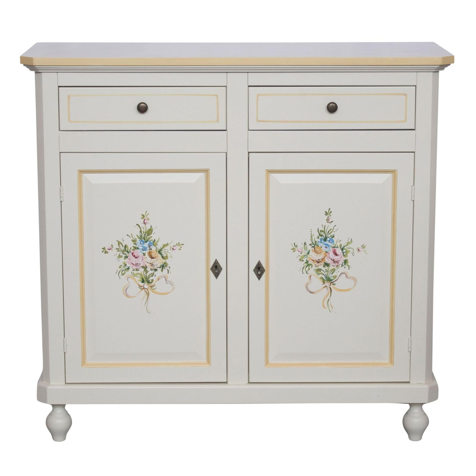 Vicentini arreda CREDENZA NAPOLETANA 2 ANTE IN LEGNO BIANCO DECORATA FILO OCRA