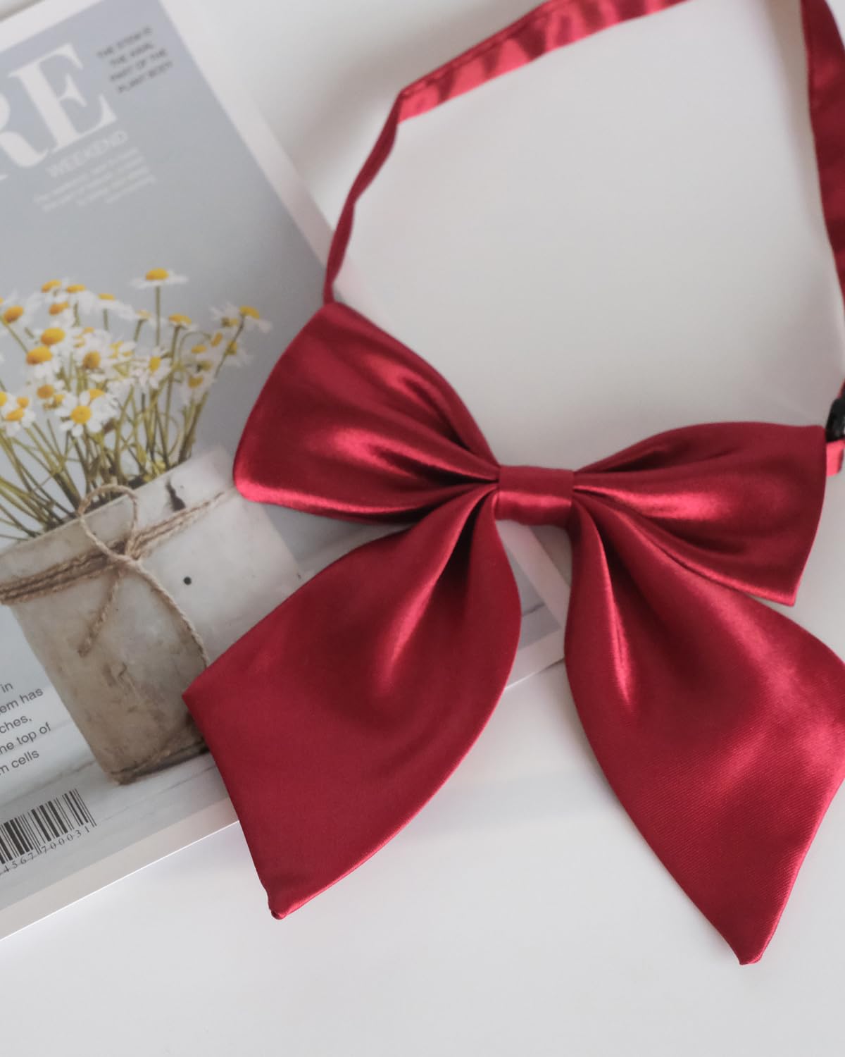 Rubellen Women's Solid Color Bow Tie Adjustable Ribbon School Student Sailor Suit Bowknot (Wine Red)