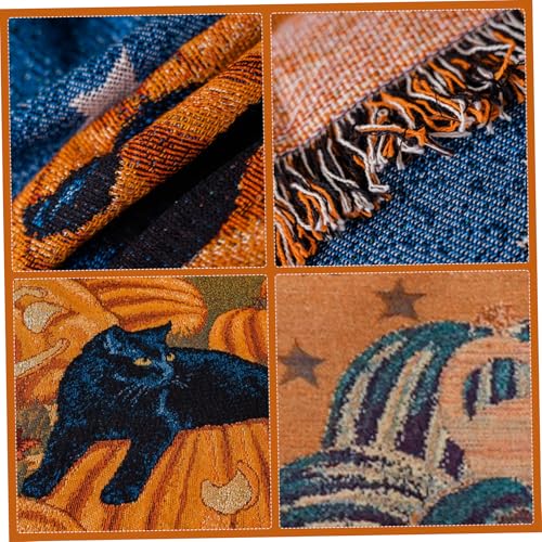 Manta de Halloween de algodón con borlas para decorar el sofá de casa 6