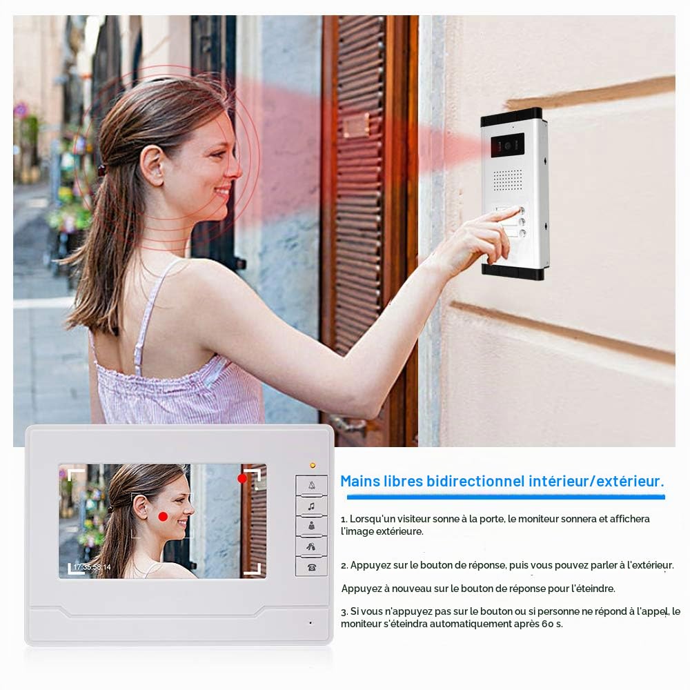 Système d'interphone de Contrôle d'accès de RFID Câblé 7"Système de Sonnette d'interphone de Moniteur de Moniteur Vidéo de Pouce pour la 3 Maison/Appartement