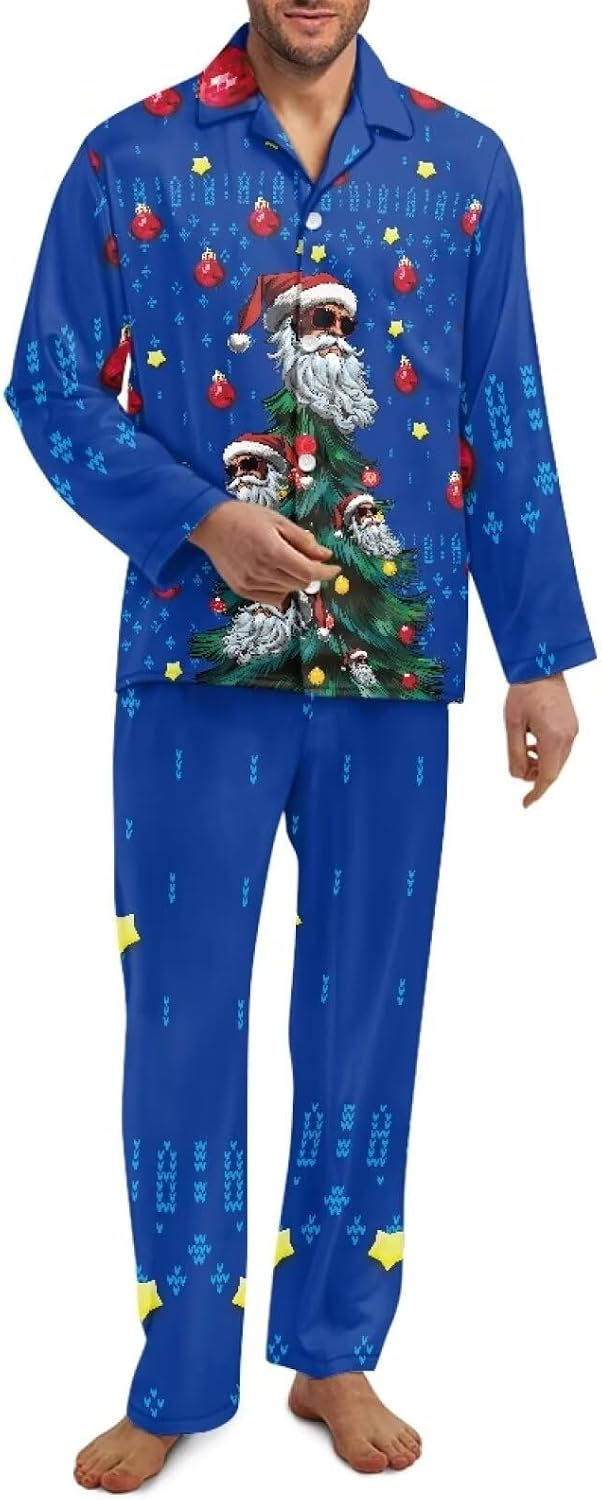 AmzPrint Skull Candy Cane Print Christmas Skeleton Pajamas Men Long Sleeve Cute Pajama Pants Men Lounge Outfits