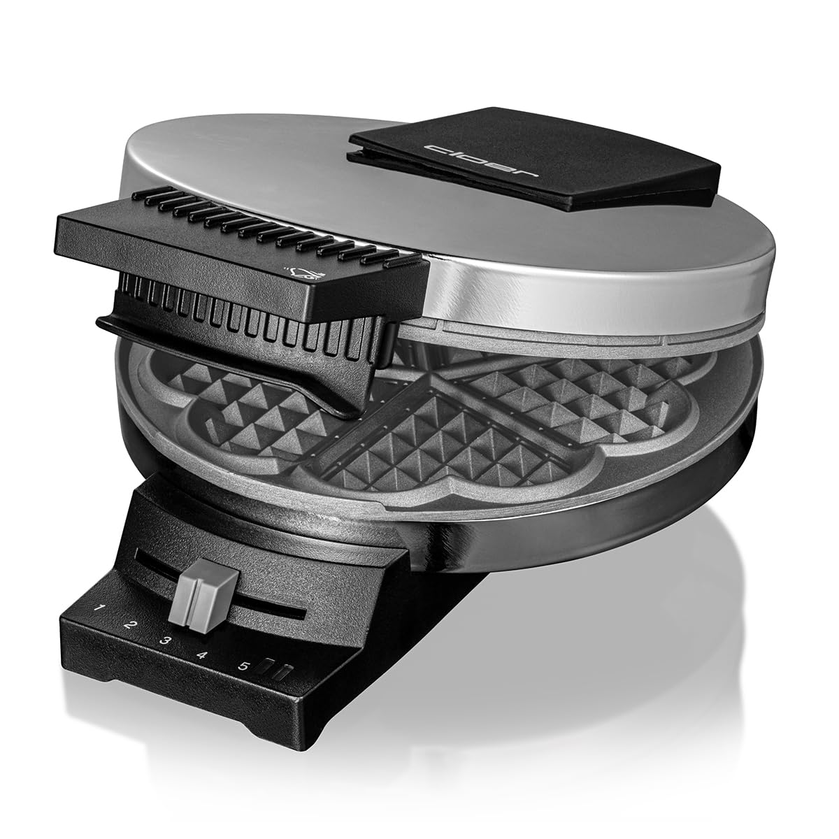 Cloer 185 Piastra per Waffle, 930 W, dimensione di cialda 16 cm, piastre di cottura pesanti, segnale acustico e spia di cottura, corpo in acciaio inossidabile cromato