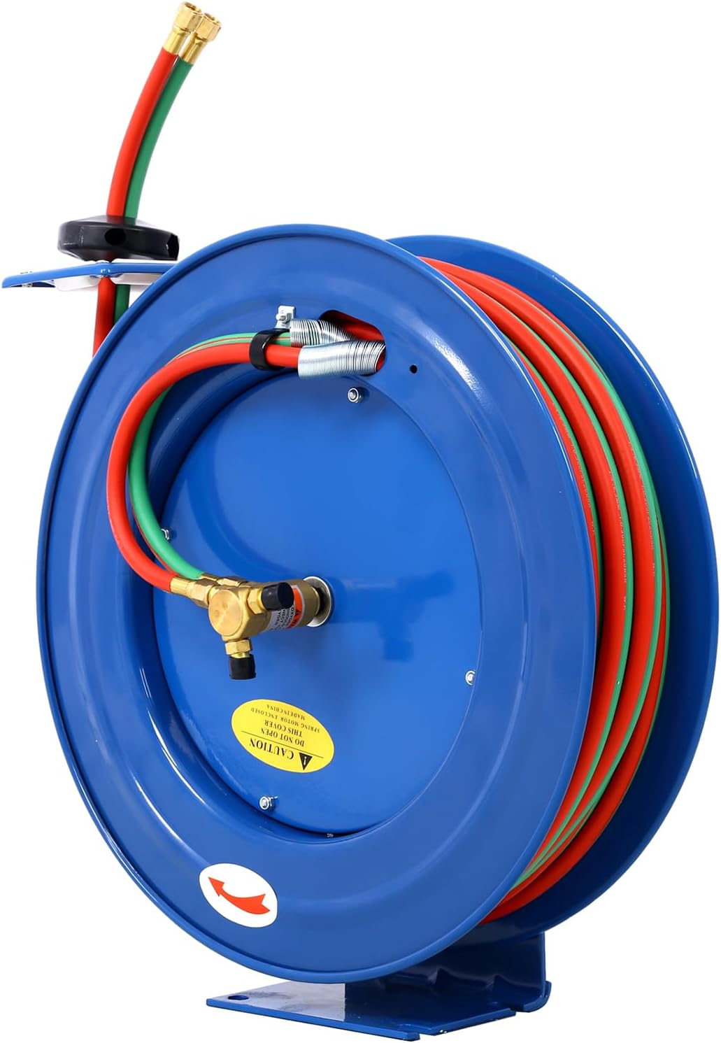 Heavy Duty Welding Hose Reel - Retractable 1/4 Inch x 100 Foot Twin Oxygen Acetylene Rubber Hoses, Black Steel Construction, Max 200PSI for Industrial Use