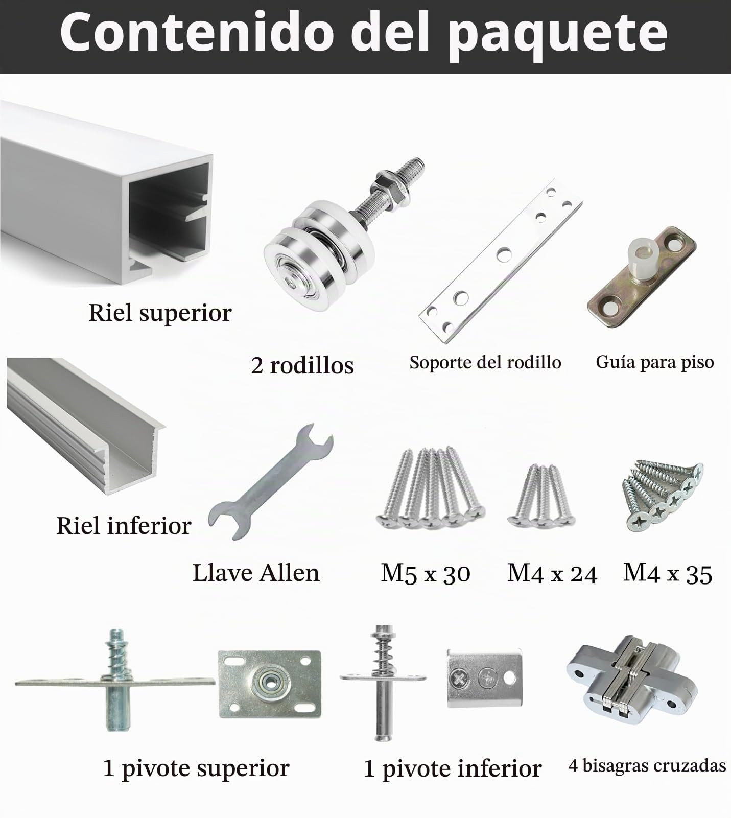 Kit de herrajes para puerta de bolsillo abatible, sistema de puerta corrediza de granero resistente para puertas plegables