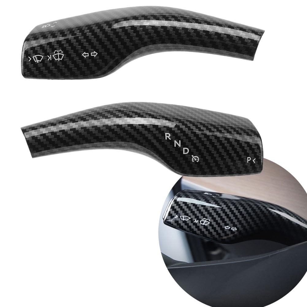 AggHSYJ Carbon Fiber Style Car Steering Wheel Whift Protection Cover,Steering Gear Lever Cover Compatible with Tesla Model 3 Y ABS Car Column Shift Knob Cover Decor for Tesla