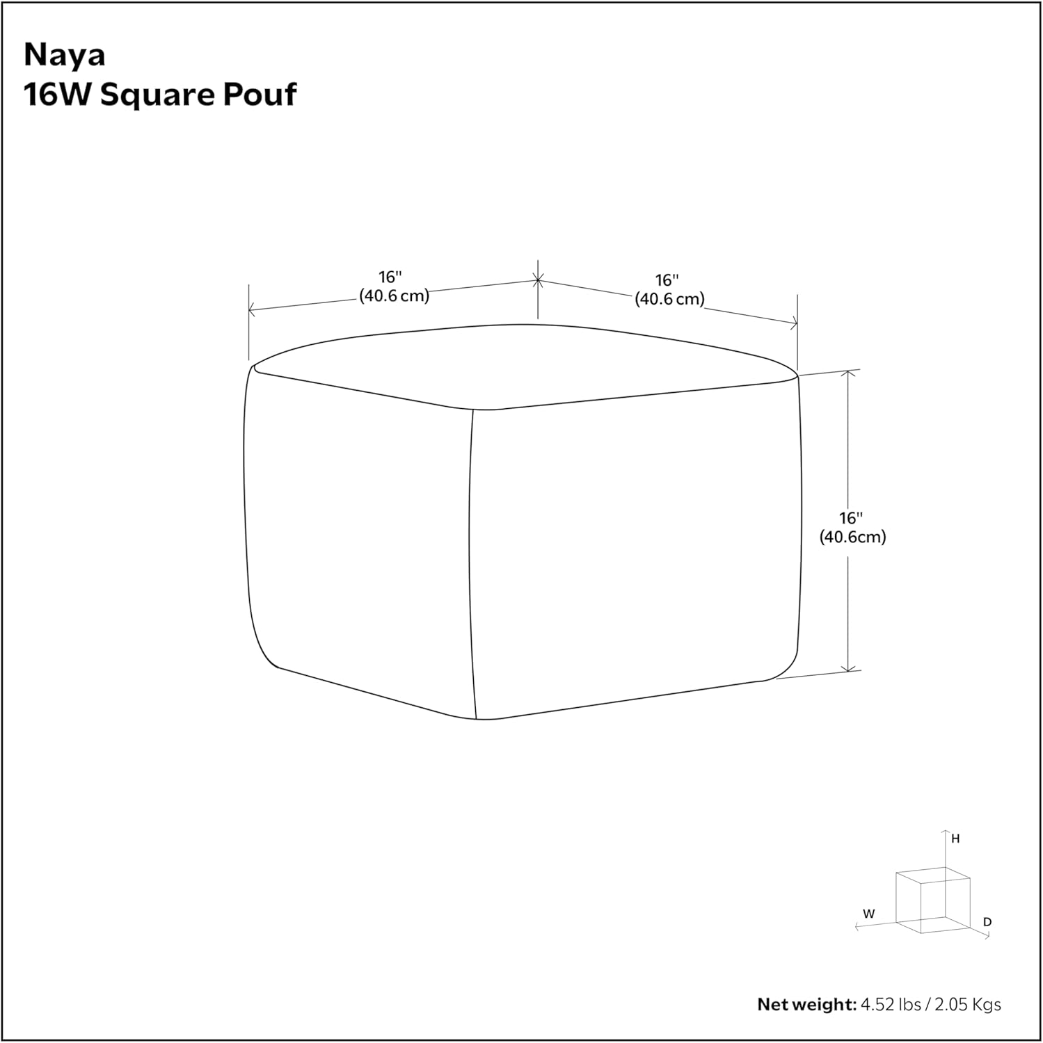 SIMPLIHOME Naya Cube Pouf - 16 inch Wide Upholstered Handwoven Cotton Ottoman in Blue Melange, Boho Footstool or Extra Seating for Living Room or Bedroom with Polystyrene Filling, Assembled