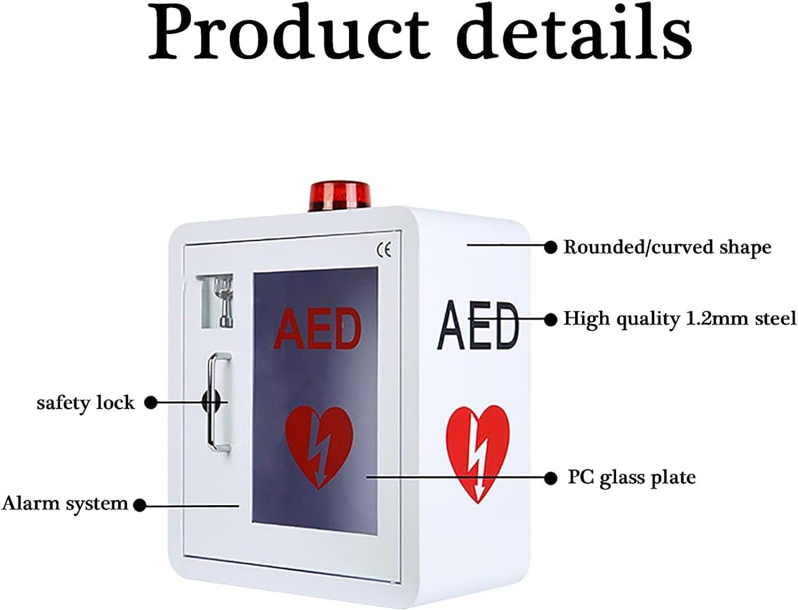 CLoxks AED Defibrillator Aufbewahrungsschrank, Wandmontierter Kunststoff Herzdefibrillations Alarmkasten, Erste Hilfe AED Defibrillator Wandschrank mit Schlüssel Und Alarm