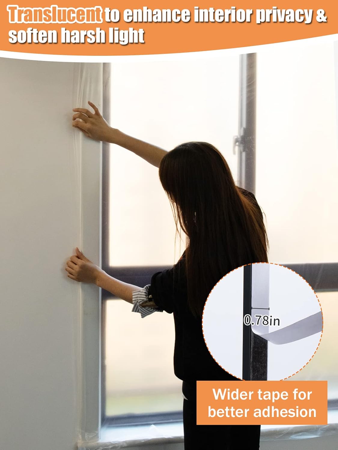Window Insulation Kit for Winter- 62 × 433 Inch Indoor 10-Window Plastic for Winterizing, Thicken Translucent Window Covering Shrink Film with Double-Side Tape to Keep Cold Out - 