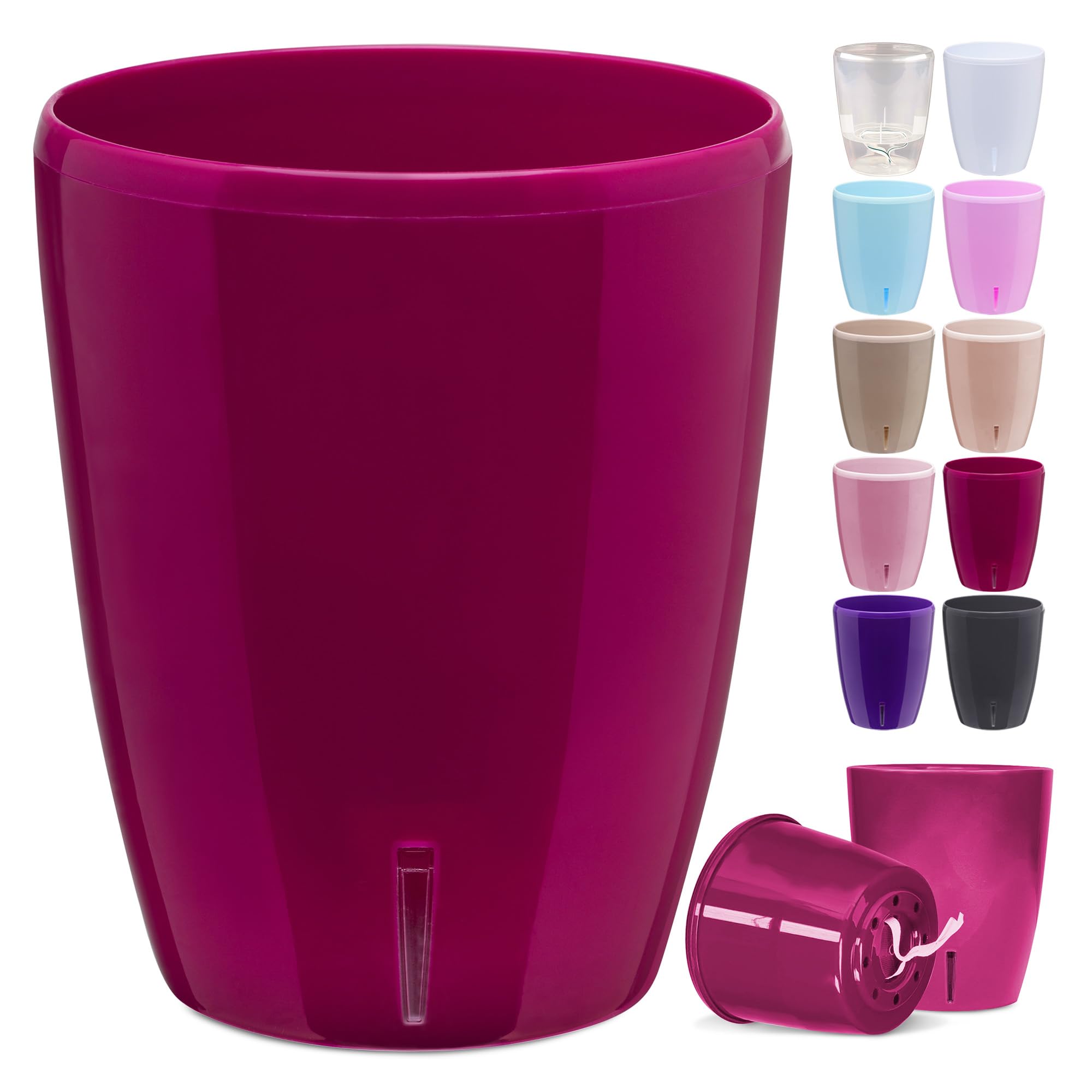 Happy Plants Orchid Pot D 16.7 cm Flower Pot with Integrated Water Level Indicator, Self-Watering Flower Pot with Wick, Self-Watering System for Orchids - Cherry 3.3 Litres