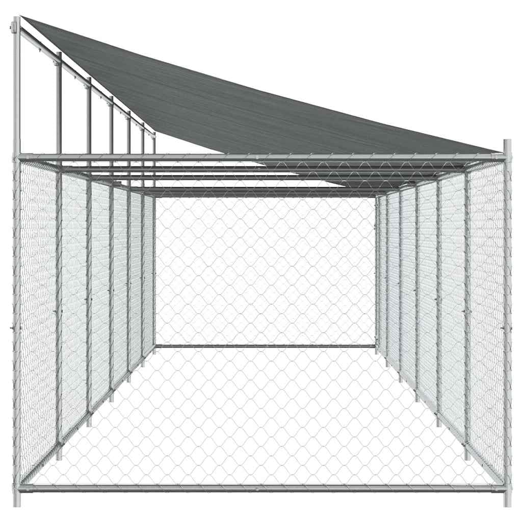Gabbia per Cani con Tetto e Porta Grigia 12x2x2 m Acciaio Zincato