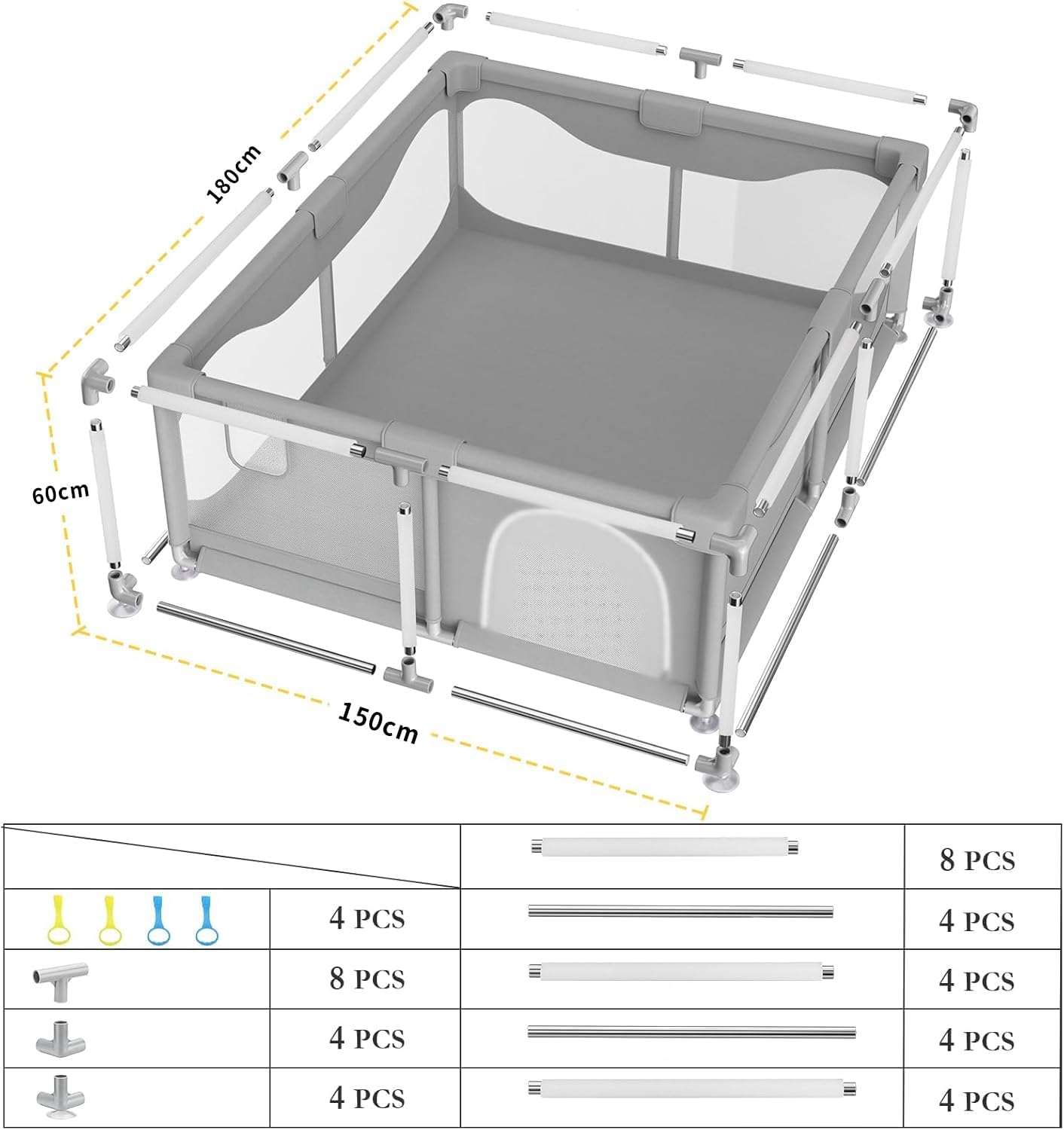 SKY-TOUCH Baby Playpen, 150x180cm Extra Large Playard for Babi... - 2