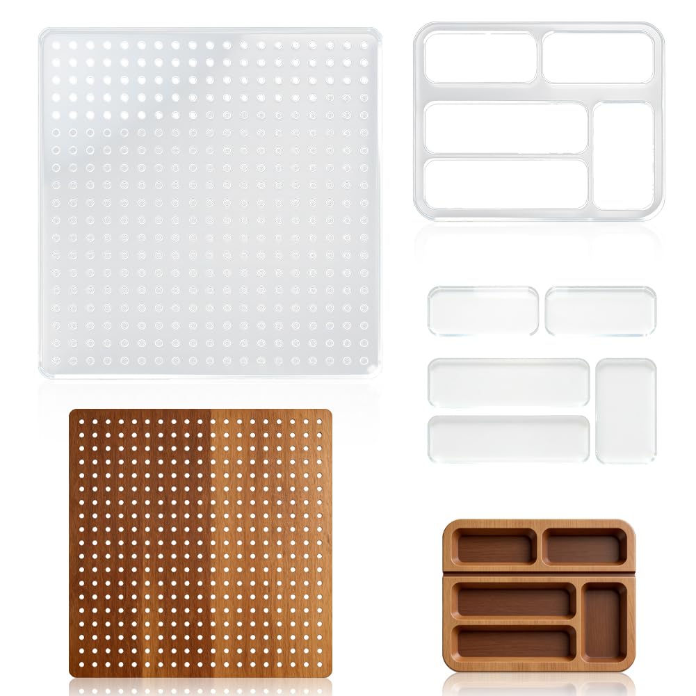 INFUNLY 2pcs Holes Board Router Template 5mm Thick Storage Tray Acrylic Router Templates 11.8"x11.8"/8.7"x6.7" Clear Inlay Template Decorative Carving Acrylic Stencils for Woodworking DIY Crafts