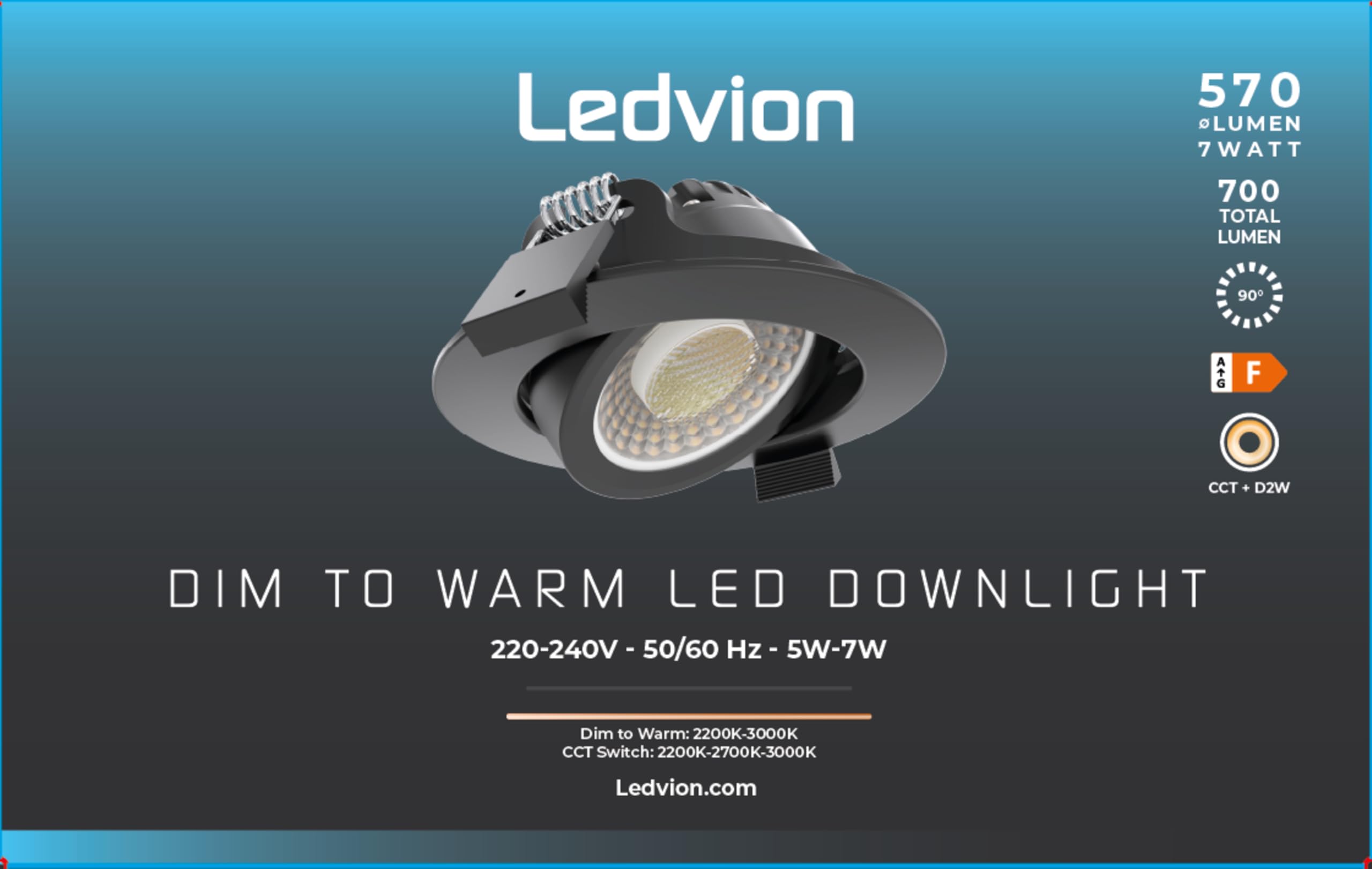 Ledvion - 6x LED Einbaustrahler, 230V, Schwarz, dim to warm, IP65, wasserdicht, 5W/7W, COB, Downlight, Deckenstrahler, Bad, Küche, warmweiß, Tageslicht, Halogenersatz, Stimmungslicht, kompakt