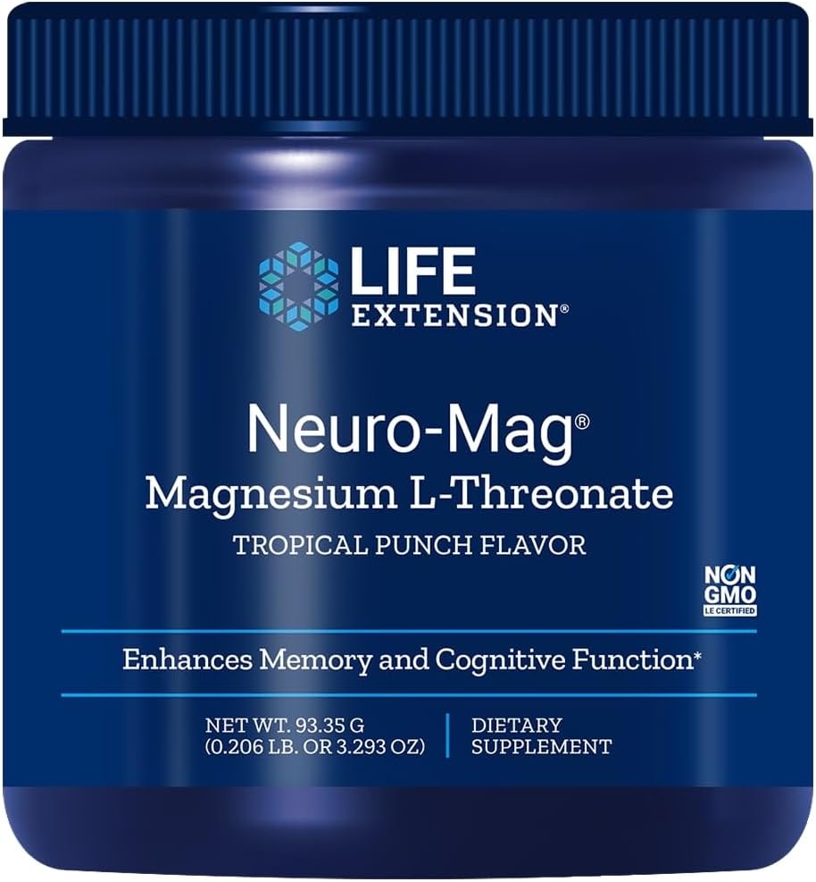 Neuro-Mag, Magnesium-L-Threonate, Minerals, Muscle Cramps, Tropical Punch, 93.35g Powder, Nutritional Supplement, Vegan, Gluten Free, Soy Free