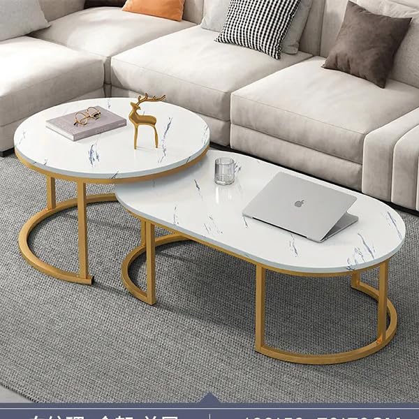 CROWN ART SHOPPEE Remarkable Design Home Center Table, Nordic Oval Low Table with Wooden Top for Apartment Living Room Sofa and Coffee Table, Smooth Table Top-White